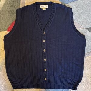 Vintage Hunt Club Navy Sweater Vest XL Button Front Golf Cotton Made in Korea